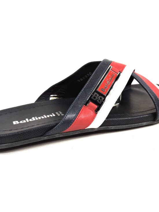 BALDININI ?? MEN\'S BLUE & RED SOFT LEATHER COMFORT FLAT SUMMER SANDALS main image 5